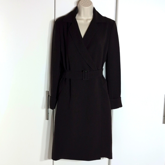 JONES NEW YORK Brown Tuxedo Wrap-Around Long Sleeve Dress  Size 4 - Picture 1 of 12